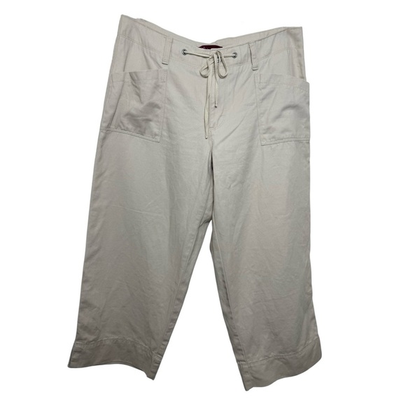 Vintage Y2K Lee Riveted Capris Size 8 Neutral Tan Khaki Ramie Cotton - Picture 1 of 7